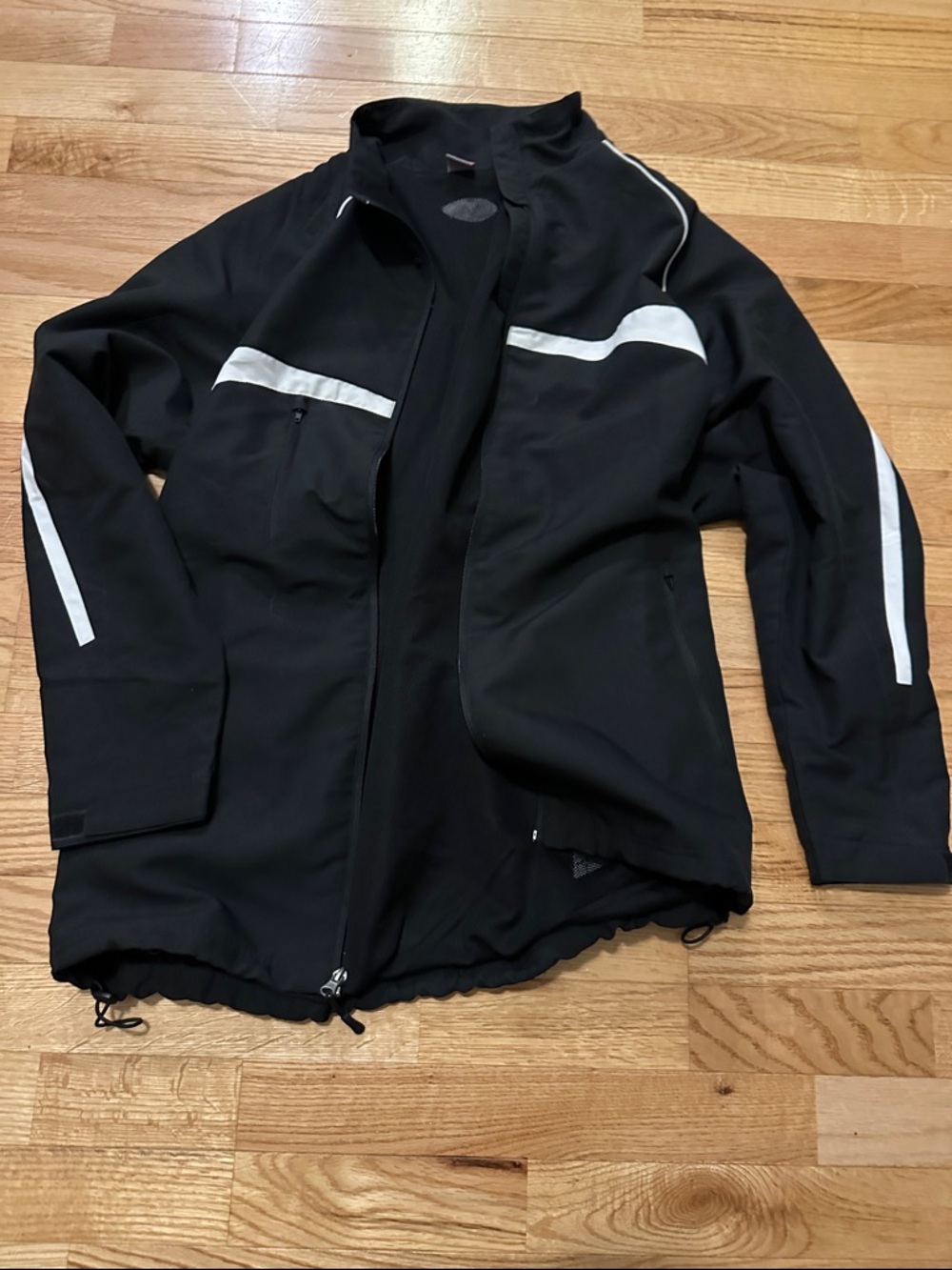 Black Men's Windbreaker Jacket with White Accents